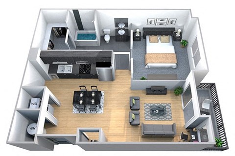 Floor plan for 1 bed, 1 bath, 781 sqft